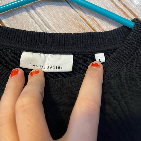 Casual Friday black crewneck pullover sweater 100% cotton soft warm basic plain - Picture 5 of 11